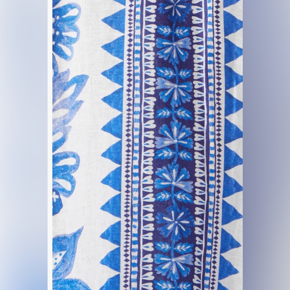 NWT $315 FARM Rio Flora Tapestry Long Sleeve Linen Blend White/Blue Shirtdress! - Picture 6 of 8